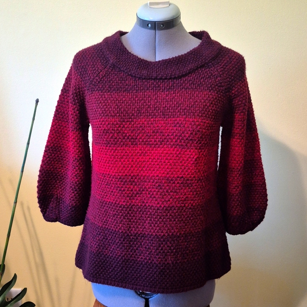 A.N.A. Ombré Red to Burgundy Sweater P/M | 3/4 Poof Sleeve Scoop Neck
